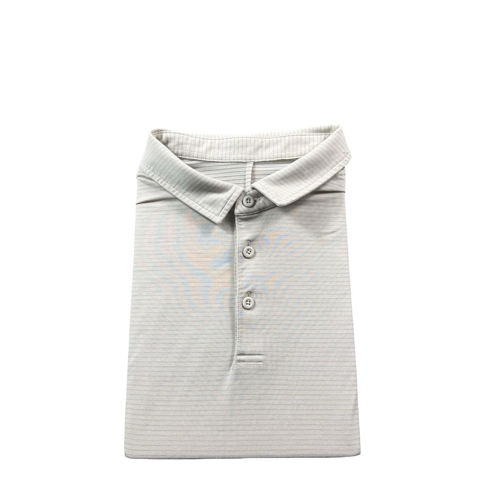 Lululemon Tan Striped Performance Evolution Mens Polo Shirt Size Medium